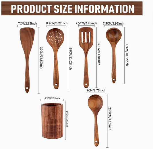 Set de Utensilios de Cocina de Madera con Soporte (6 Piezas)