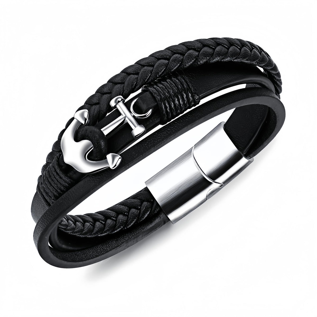 Pulsera de Cuero con Ancla para Hombre