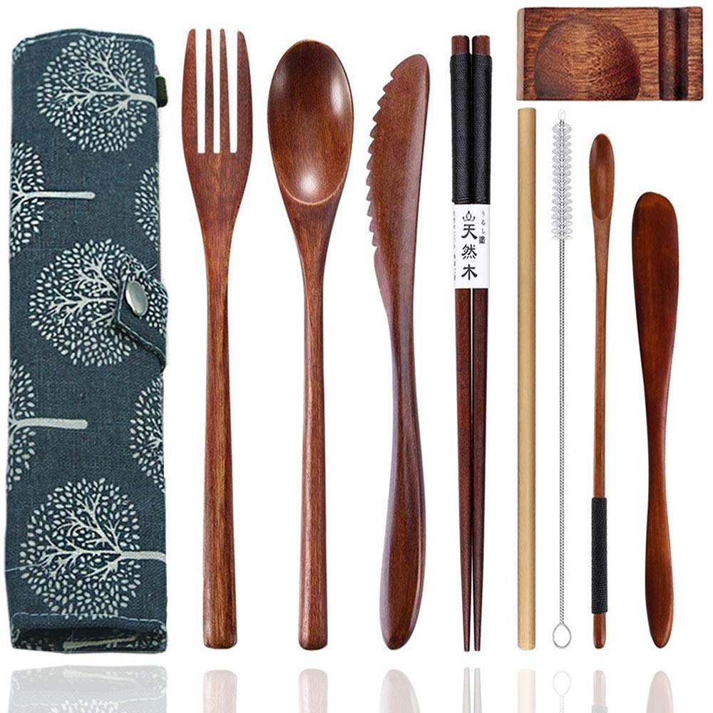 Set de Cubiertos de Bambú Reutilizables de Viaje