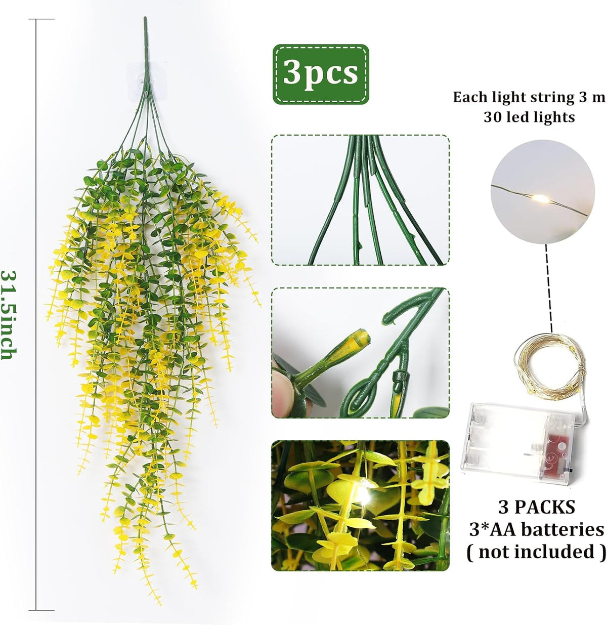Set de 3 Plantas Colgantes Artificiales