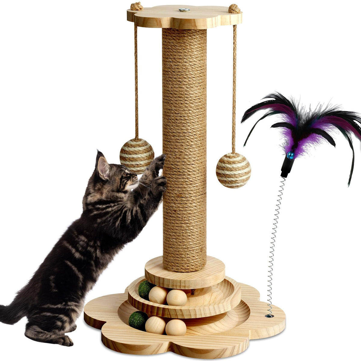 Poste Rascador para Gatos con Bolas Interactivas