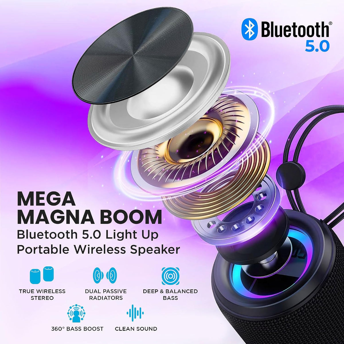 Altavoz Bluetooth con Luces LED y Graves Potentes