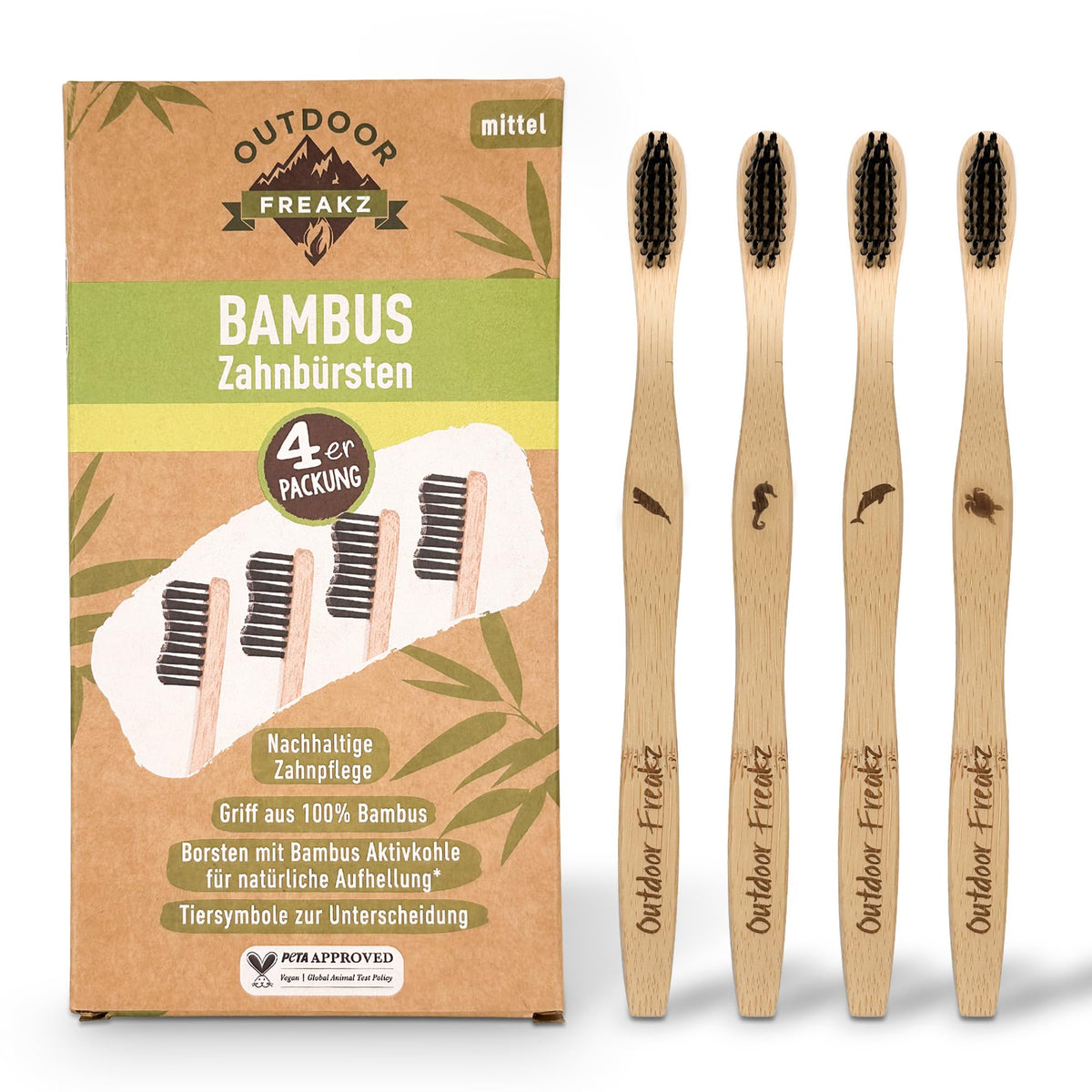 Set de 4 Cepillos de Dientes de Bambú Biodegradables