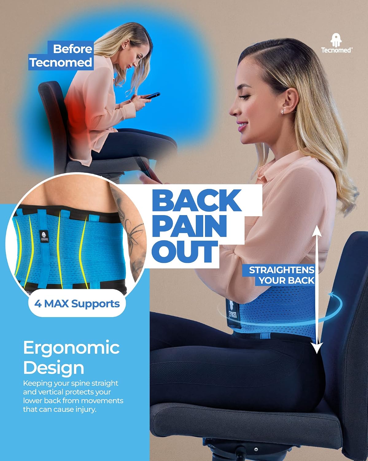 Cinturon de Soporte Lumbar para Alivio del Dolor de Espalda