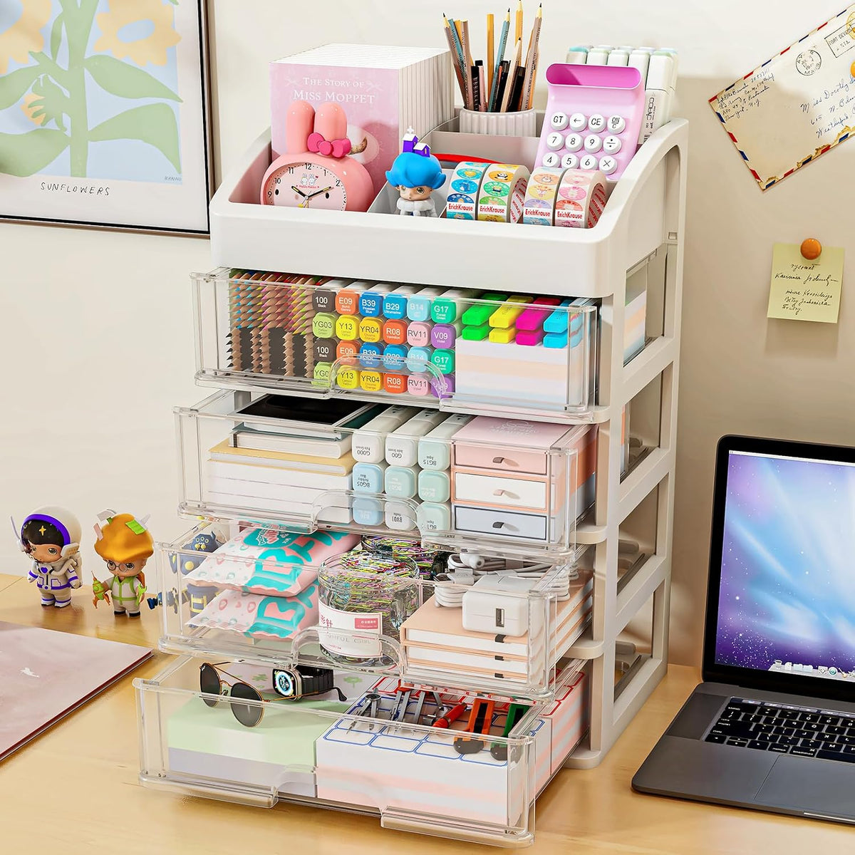 Organizador de Escritorio con 4 Cajones para Oficina
