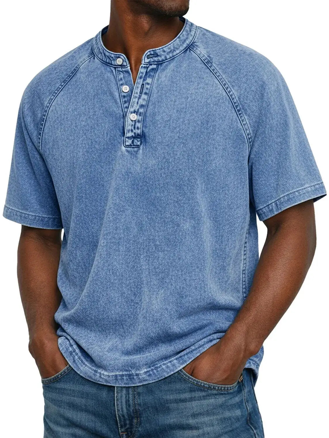 Camiseta Cuello Henley Efecto Desgastado Vintage
