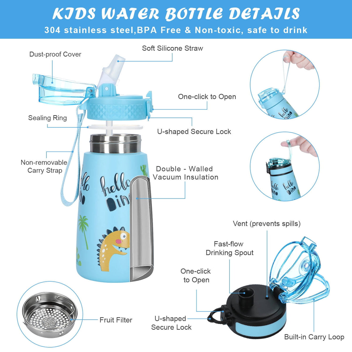 Botella de Agua Infantil Aislada de Acero Inoxidable