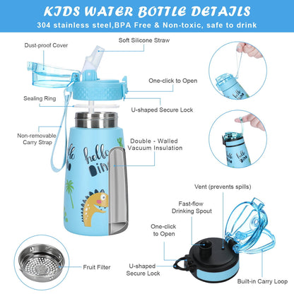 Botella de Agua Aislada para Niños 12oz con Pajita
