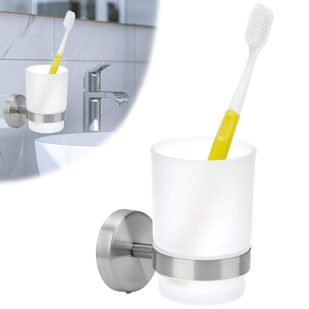Portacepillos de Pared de Acero Inoxidable con Vaso