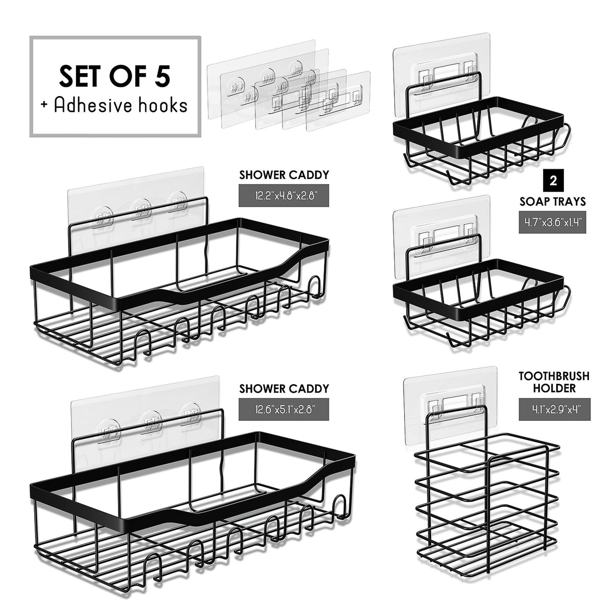 Set de 5 Organizadores de Ducha Adhesivos de Acero