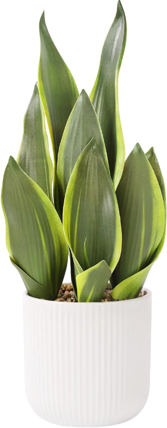 Planta Artificial de Serpiente con Maceta de Cerámica Blanca