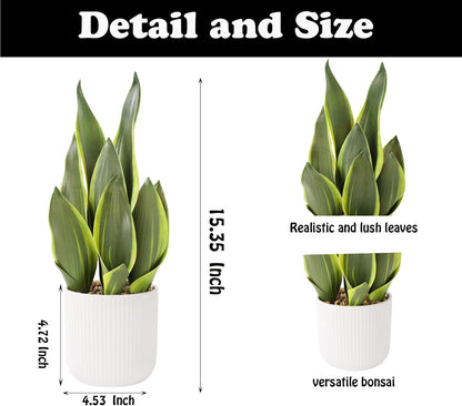 Planta Artificial de Serpiente con Maceta de Cerámica Blanca