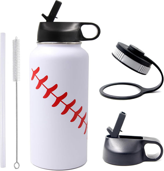 Botella de Agua Deportiva con Pajita y 2 Tapas 32oz
