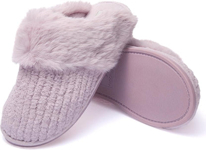 Zapatillas de Casa Chenille con Puno de Piel para Mujer