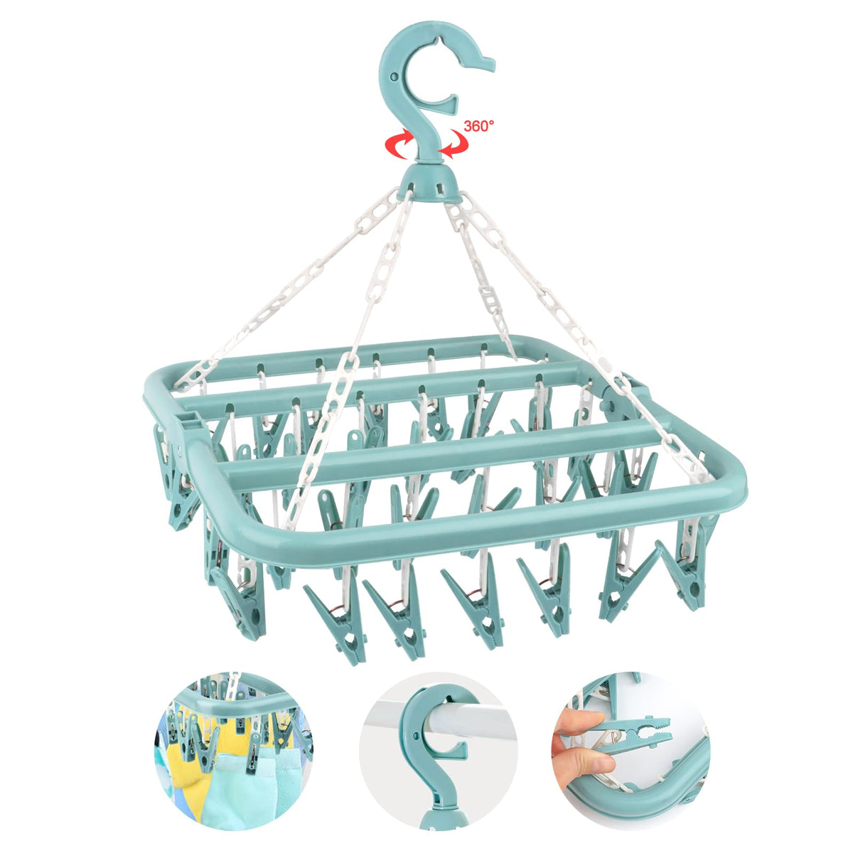 Percha Plegable de Calcetines con 32 Clips