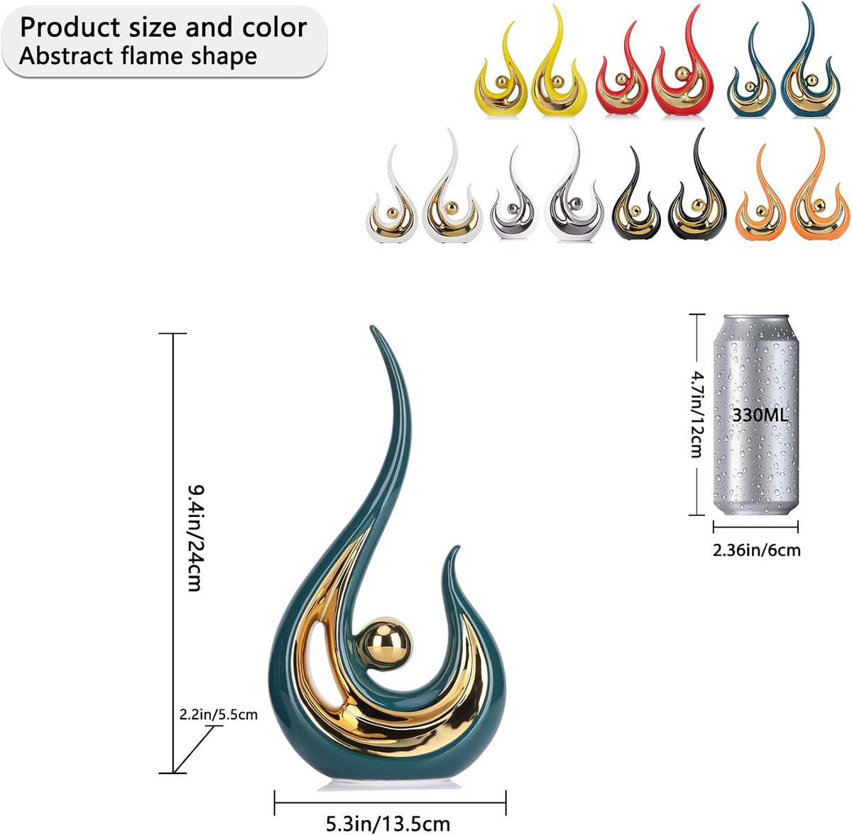 Figura Decorativa de Ceramica Moderna Verde y Dorado