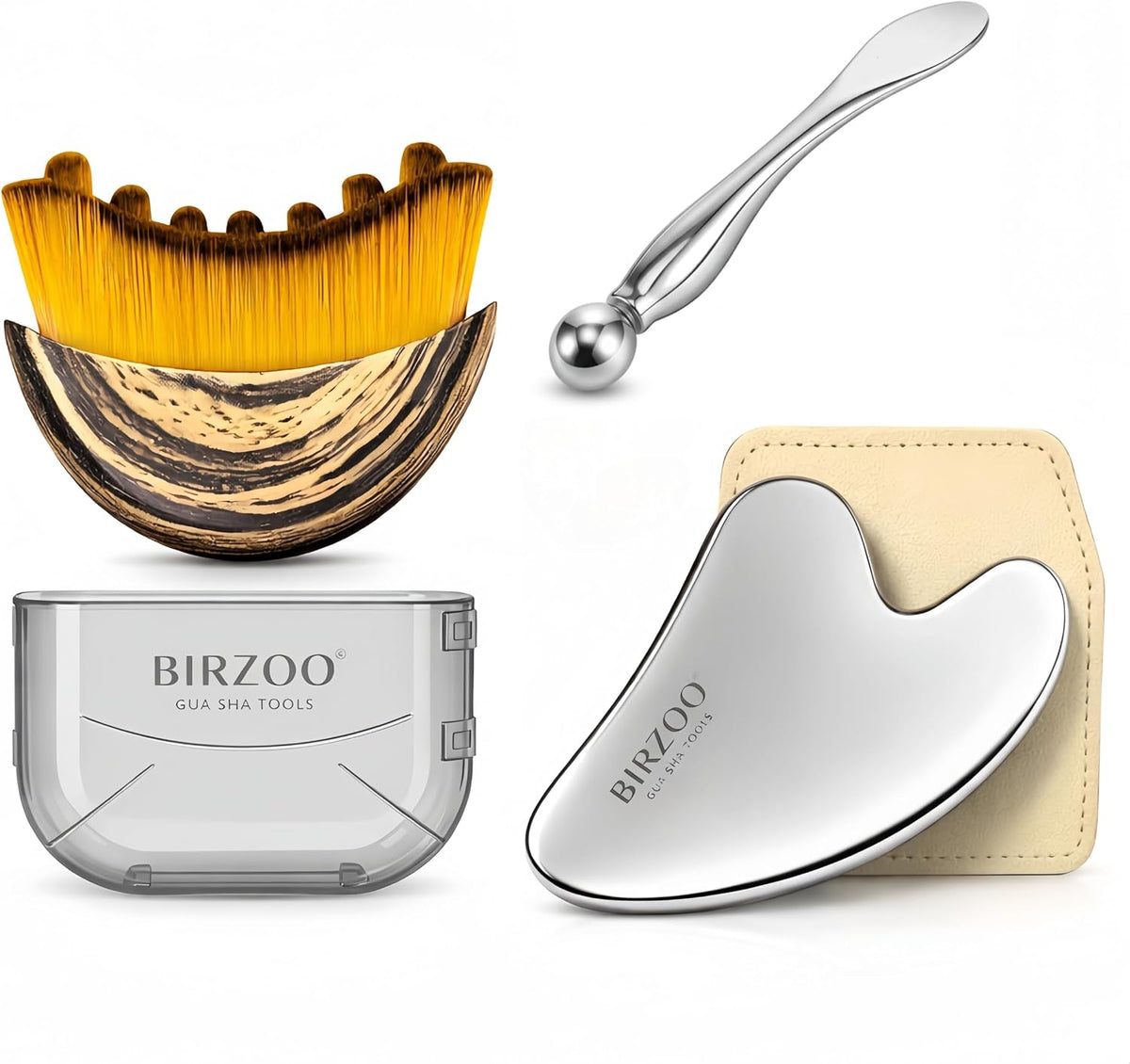 Set de Gua Sha y Rodillo Facial de Acero Inoxidable