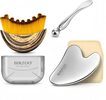 Set de Gua Sha y Rodillo Facial de Acero Inoxidable