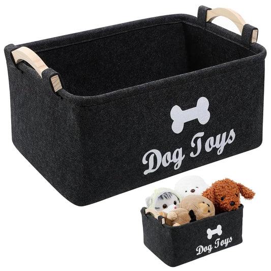 Cesta de Fieltro para Juguetes de Perro con Asa de Madera
