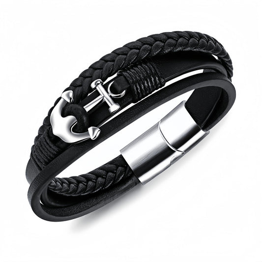 Pulsera de Cuero con Ancla para Hombre