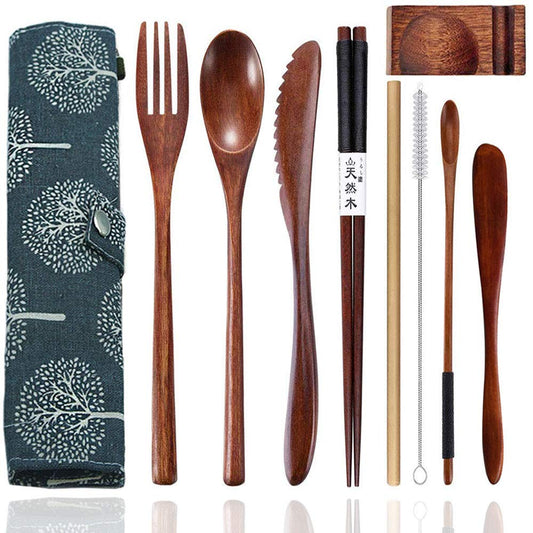 Set de Cubiertos de Bambú Reutilizables de Viaje