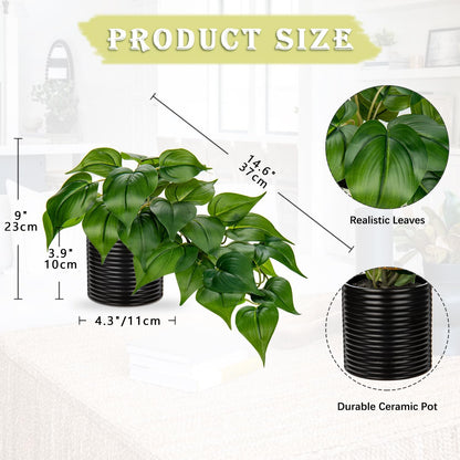 Planta Artificial Pothos en Maceta de Cerámica Negra