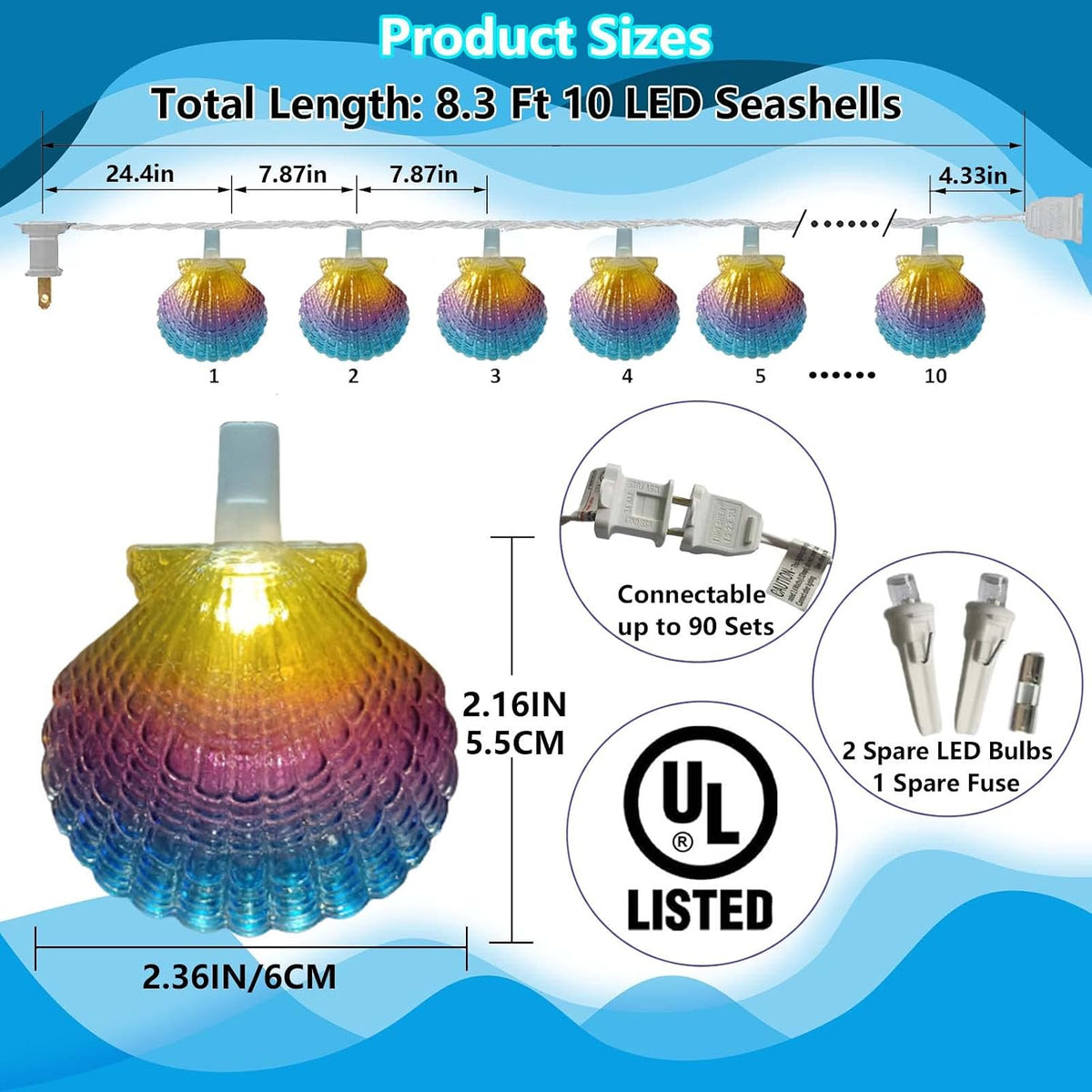 Guirnalda de Luces LED con Conchas de Mar Estilo Playa