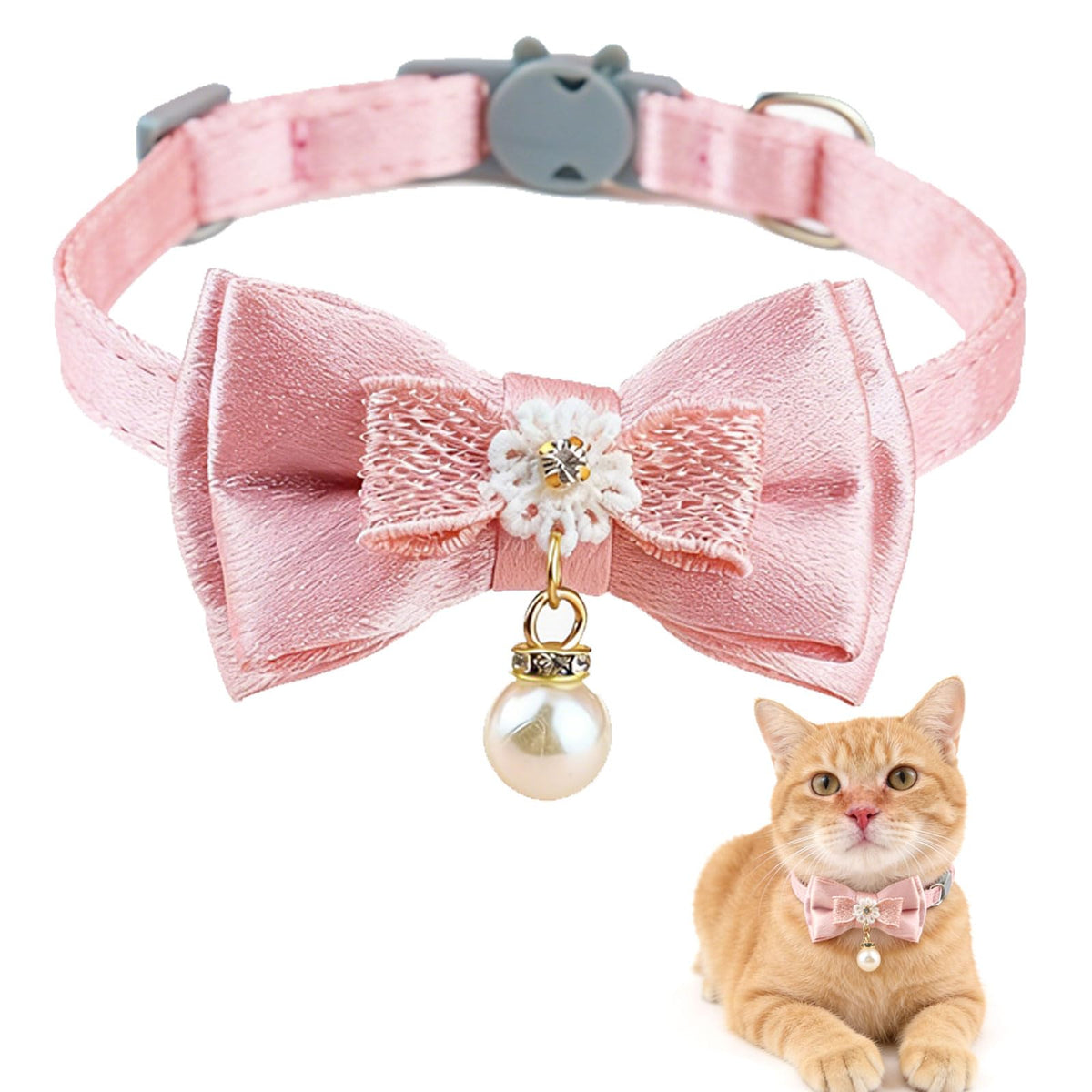 Collar Ajustable con Perlas para Gatos