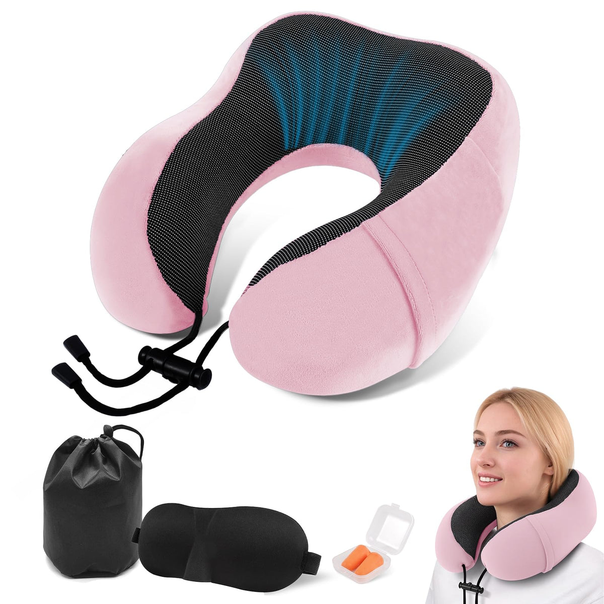 Almohada de Viaje Ajustable con Cinta Reguladora