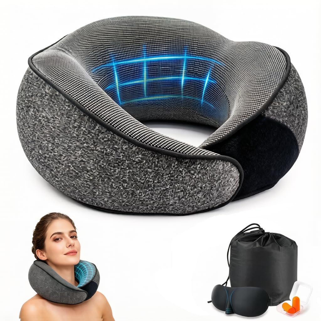 Almohada de Viaje Cervical 360° con Antifaz y Tapones