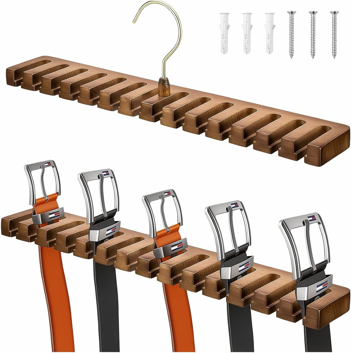 Organizador de Cinturones Giratorio de Madera