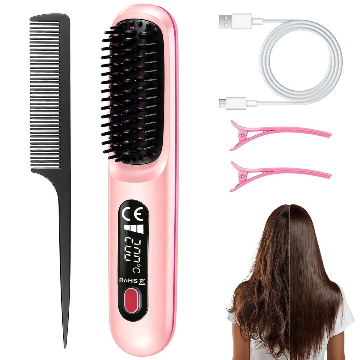 Cepillo Alisador de Pelo Inalámbrico Portátil
