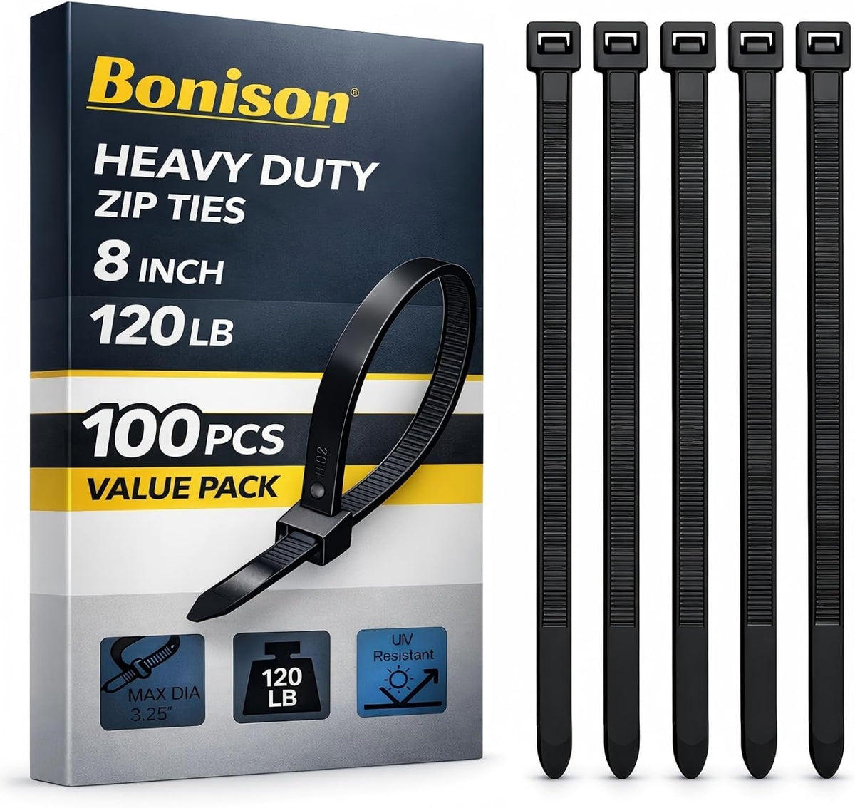 Pack de 100 Bridas de Nailon Resistentes de 20 cm