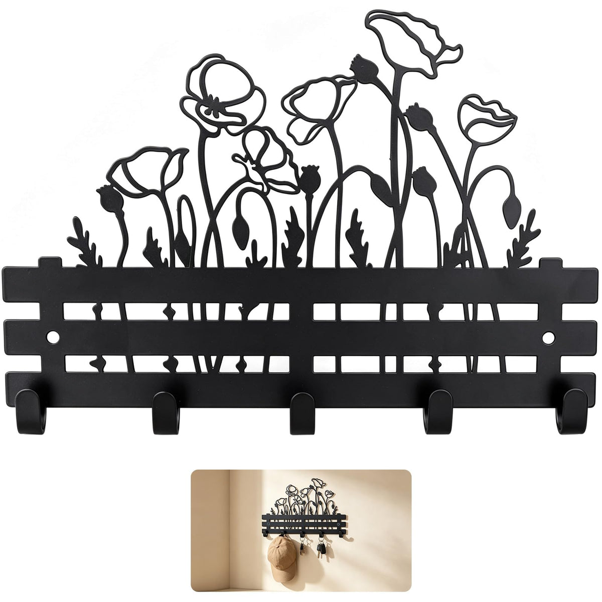 Colgador de Llaves de Pared con Estante y 7 Ganchos