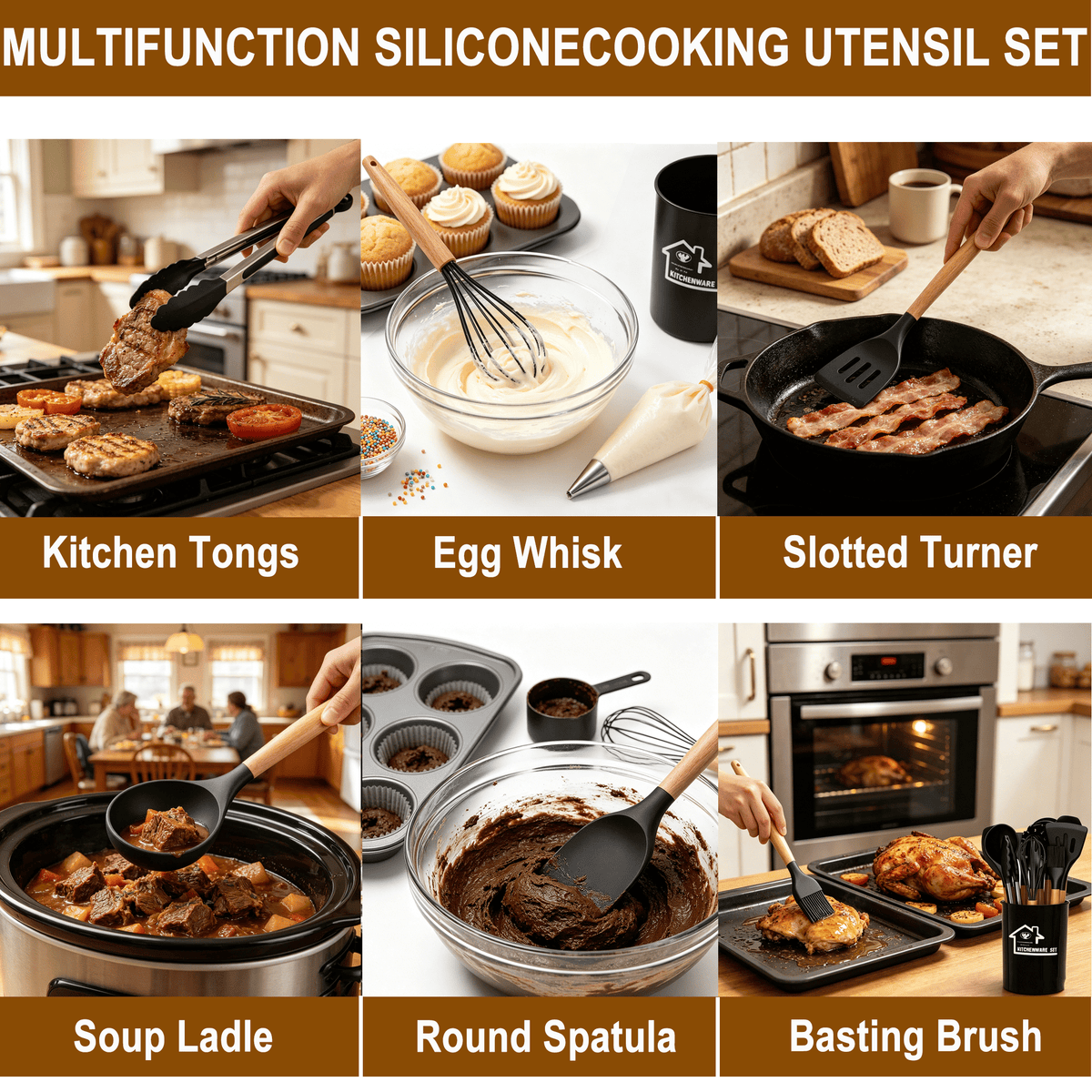 Set de 12 Utensilios de Cocina de Silicona Antiadherente