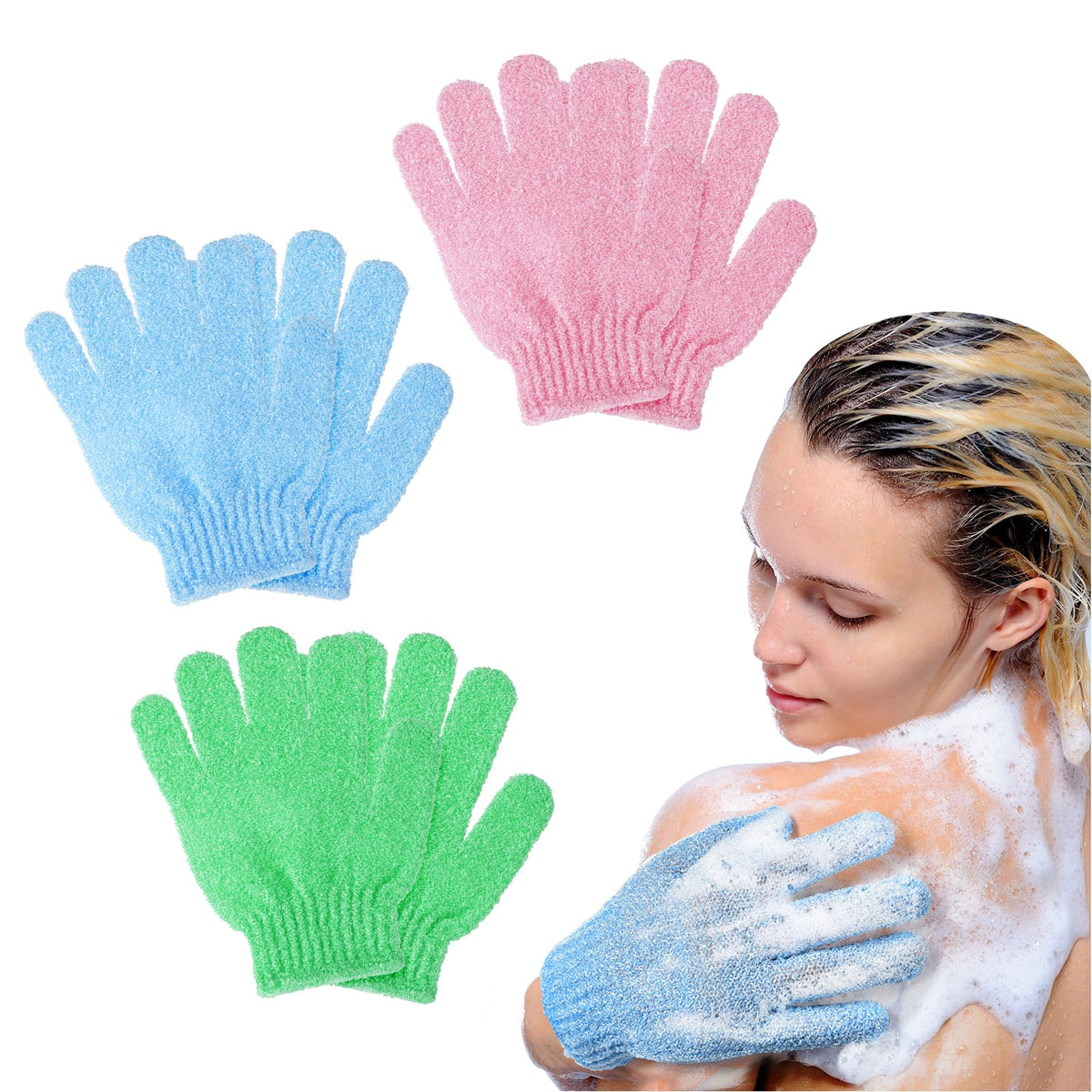 Set de 6 Guantes Exfoliantes de Bambú Doble Cara