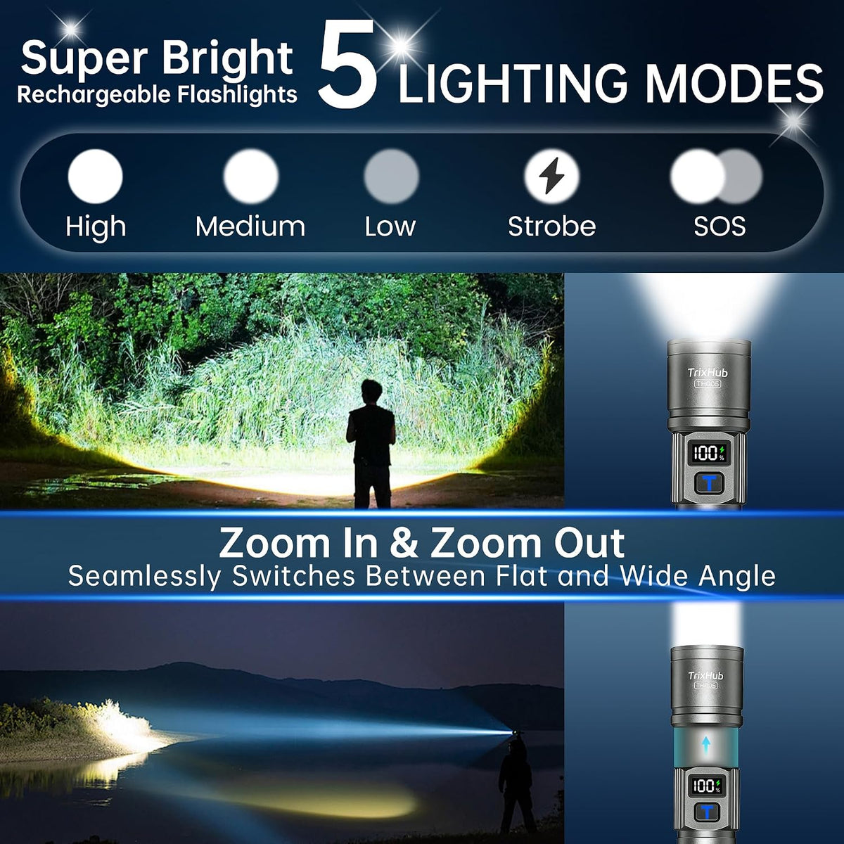 Pack de 2 Linternas LED Recargables de Alto Brillo
