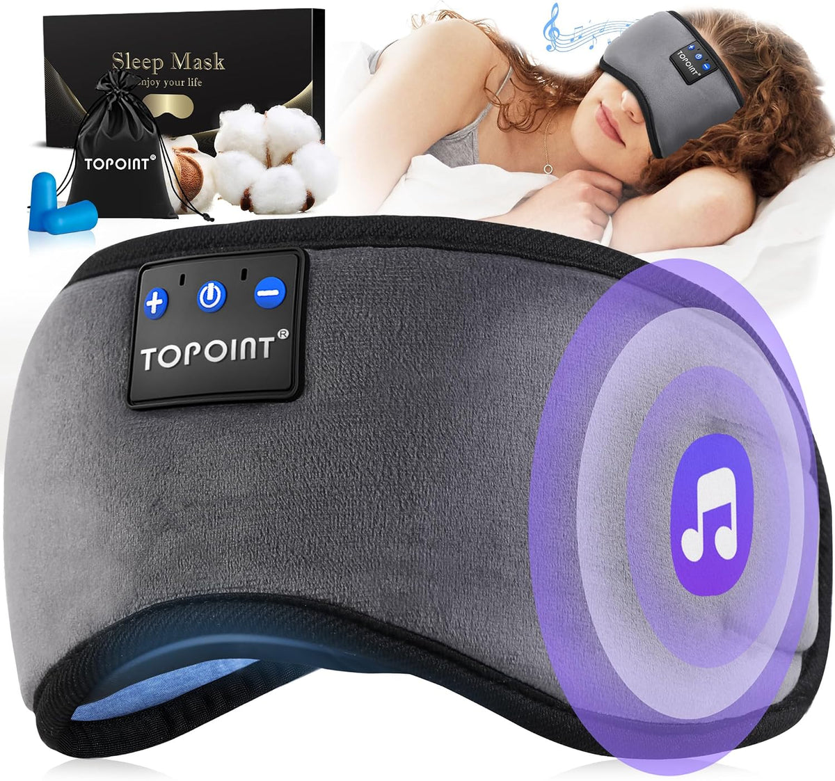 Antifaz de dormir con auriculares Bluetooth integrados