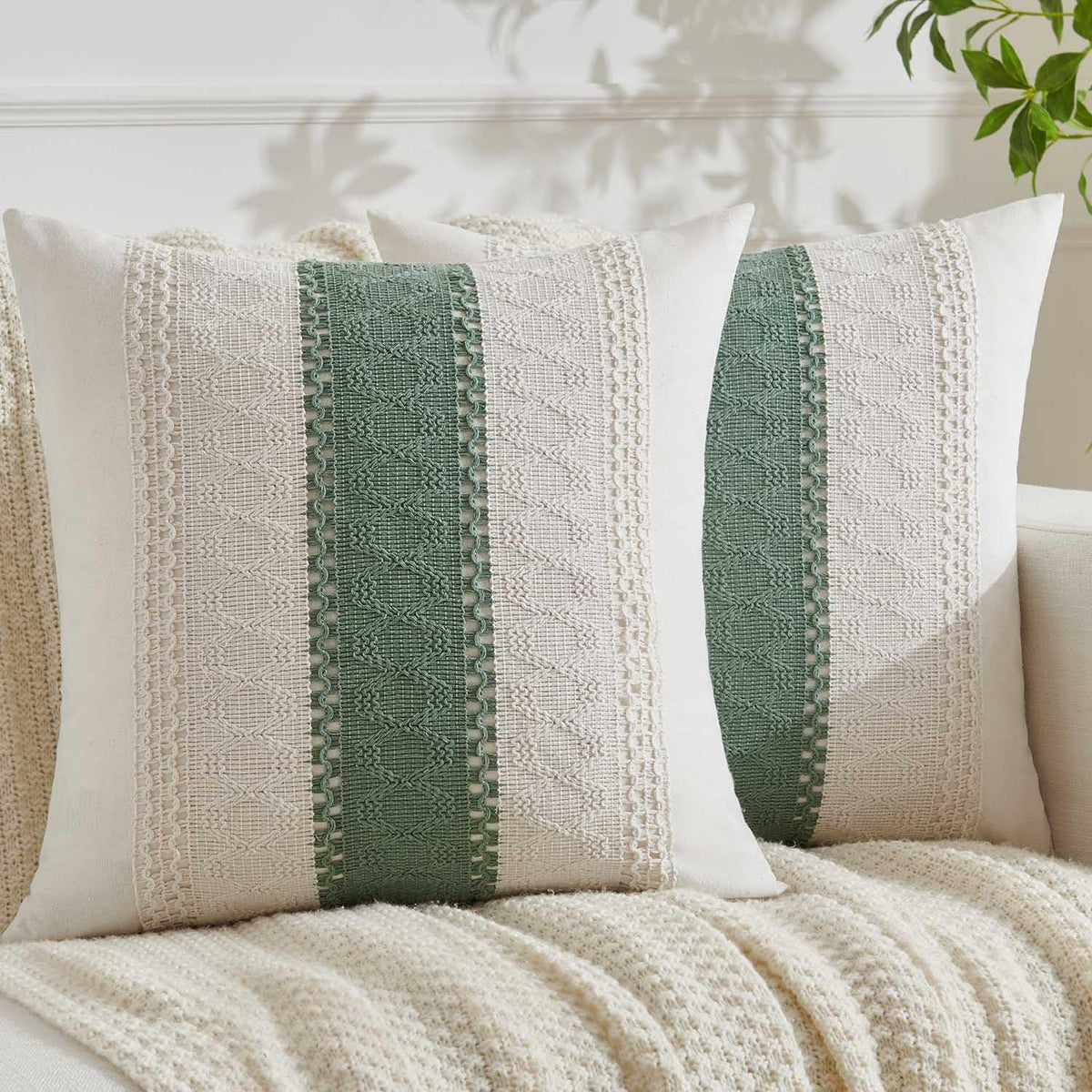 Set de 2 Fundas de Cojín Boho Verde Salvia