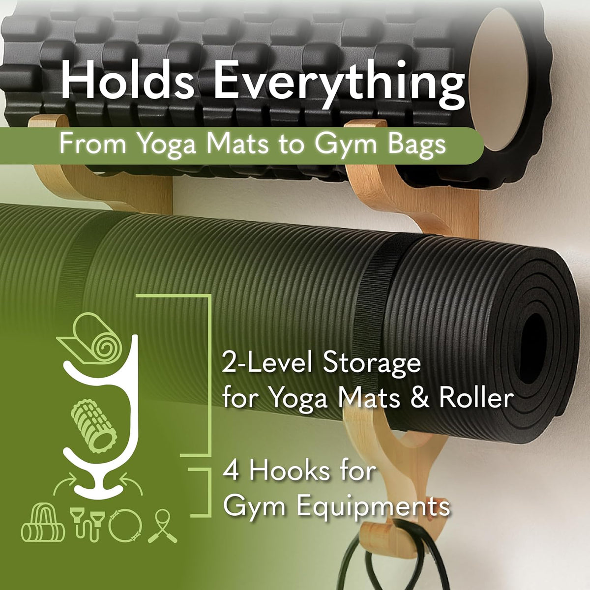 Soporte de Pared de Madera para Esterilla de Yoga