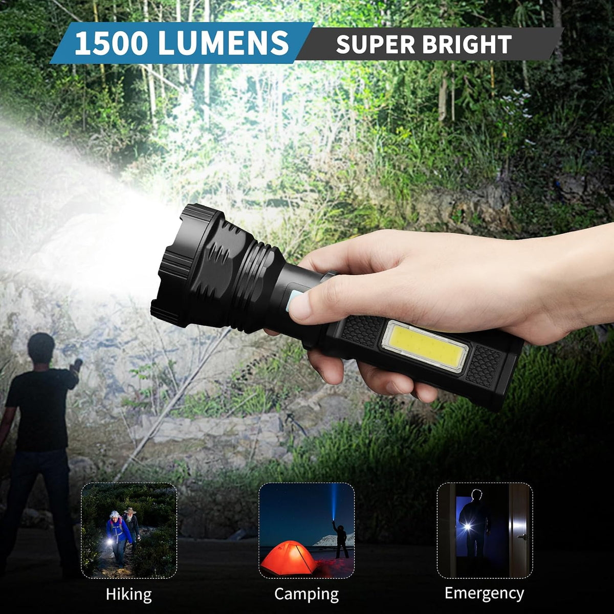 Linterna Solar LED 1500 Lúmenes Resistente al Agua (Pack de 2)