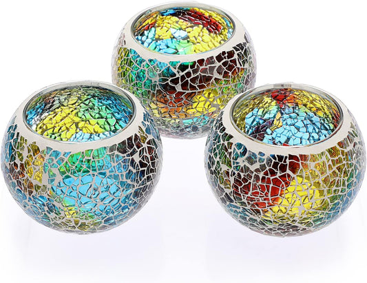 Set de 3 portavelas de cristal mosaico coloridos