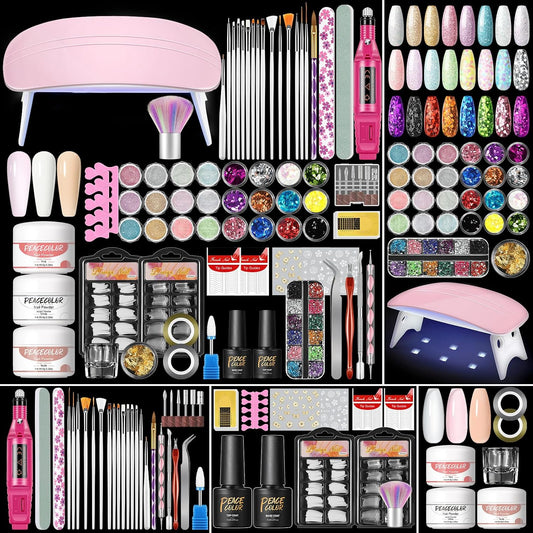 Kit de Uñas Acrílicas Profesional con Lámpara UV