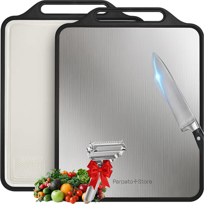 Tabla de Cortar de Acero Inoxidable con Pelador 4 en 1