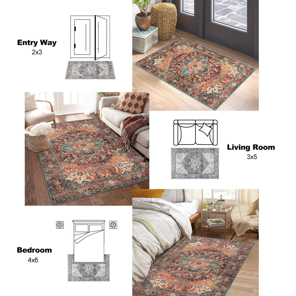 Alfombra Lavable Antideslizante Estilo Boho Vintage