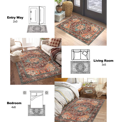Alfombra Lavable Antideslizante Estilo Boho Vintage