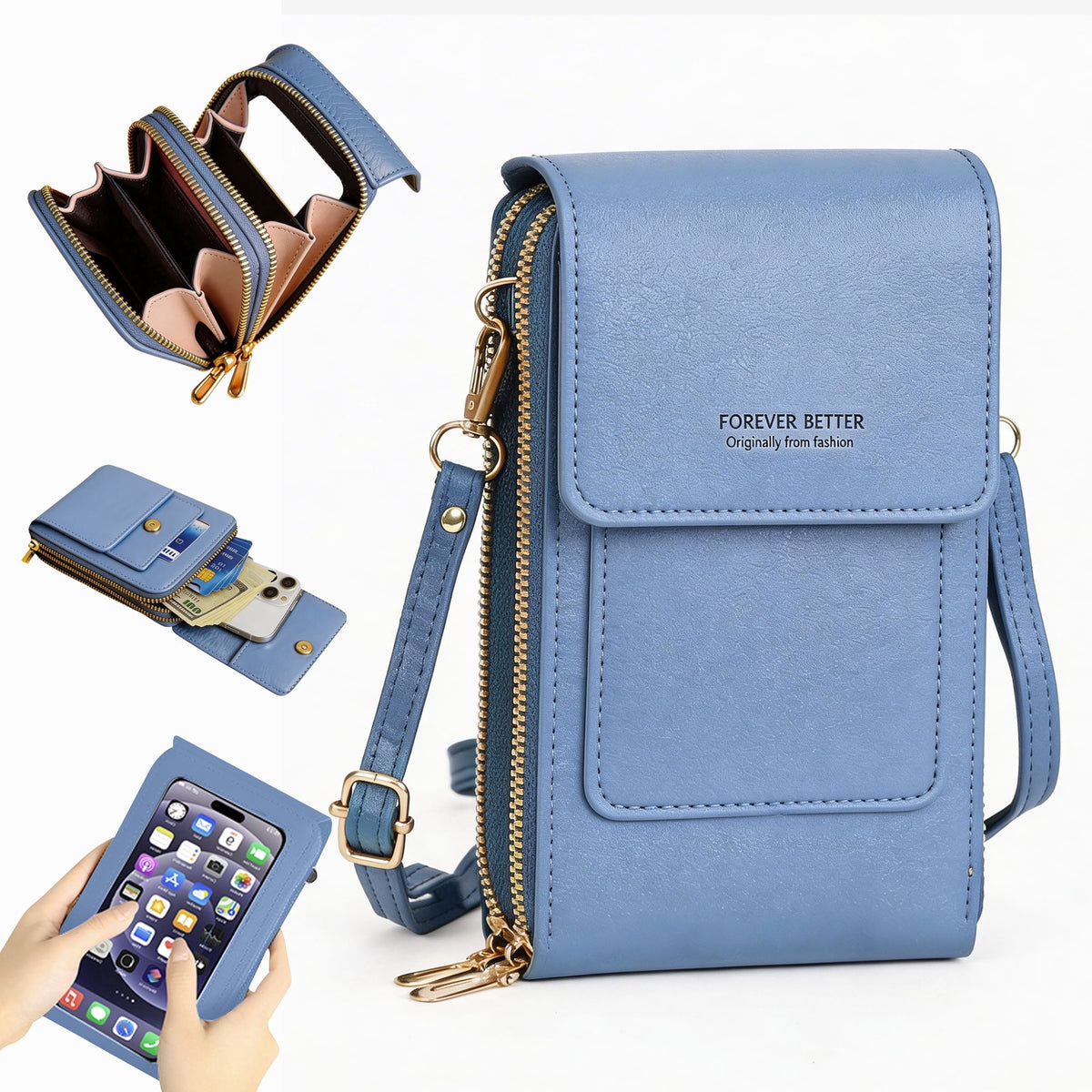 Bolso Bandolera de Cuero PU con Bloqueo RFID