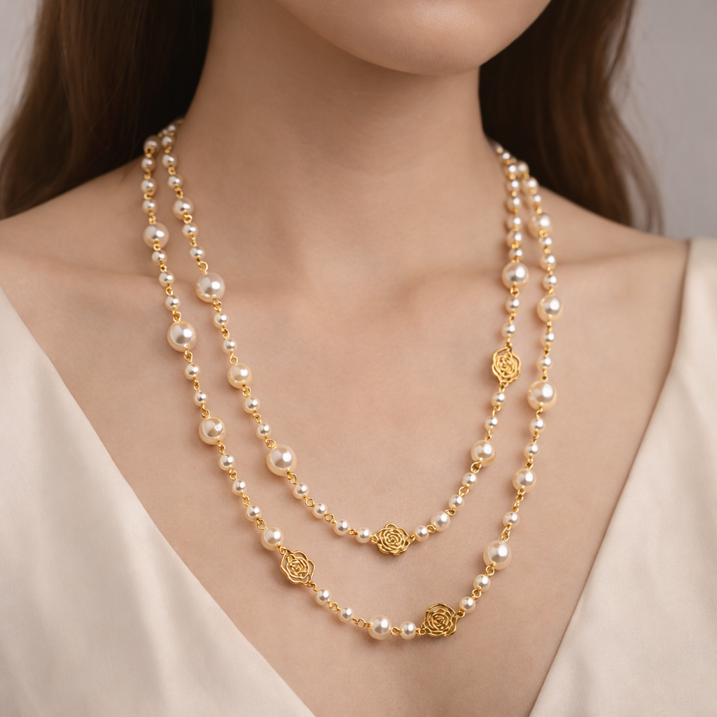Collar Elegante de Perlas con Cadena Dorada