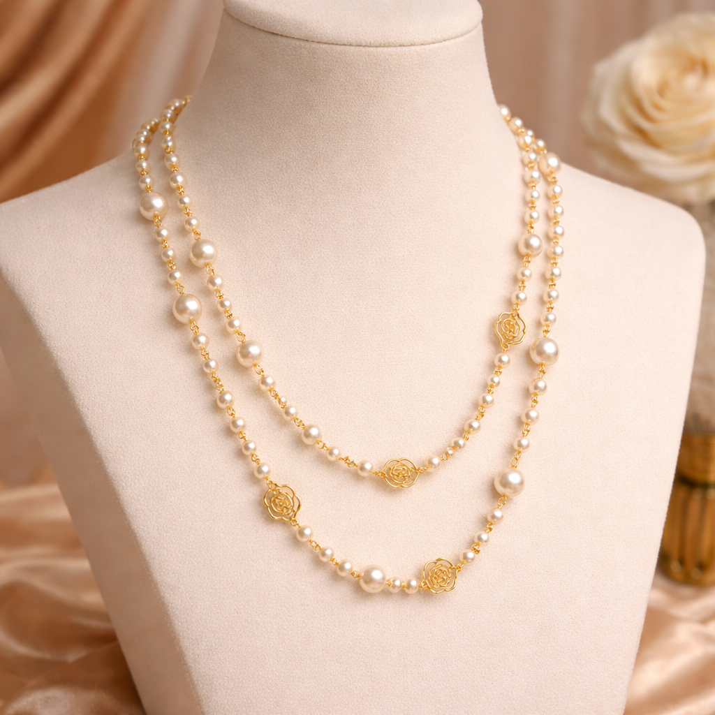 Collar Elegante de Perlas con Cadena Dorada