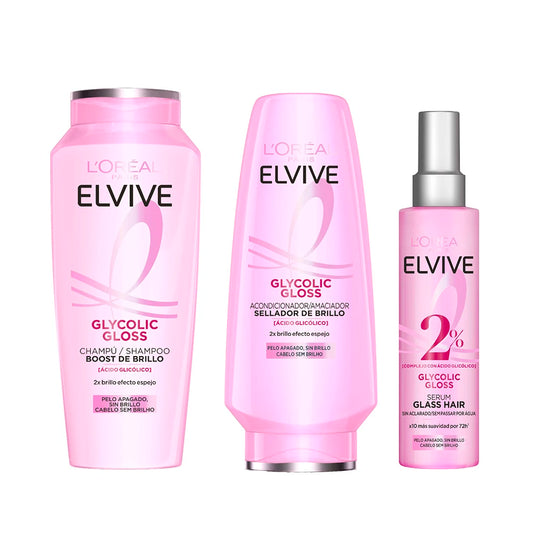 Set L'Oréal Paris Glycolic Gloss - Champú, Acondicionador y Sérum